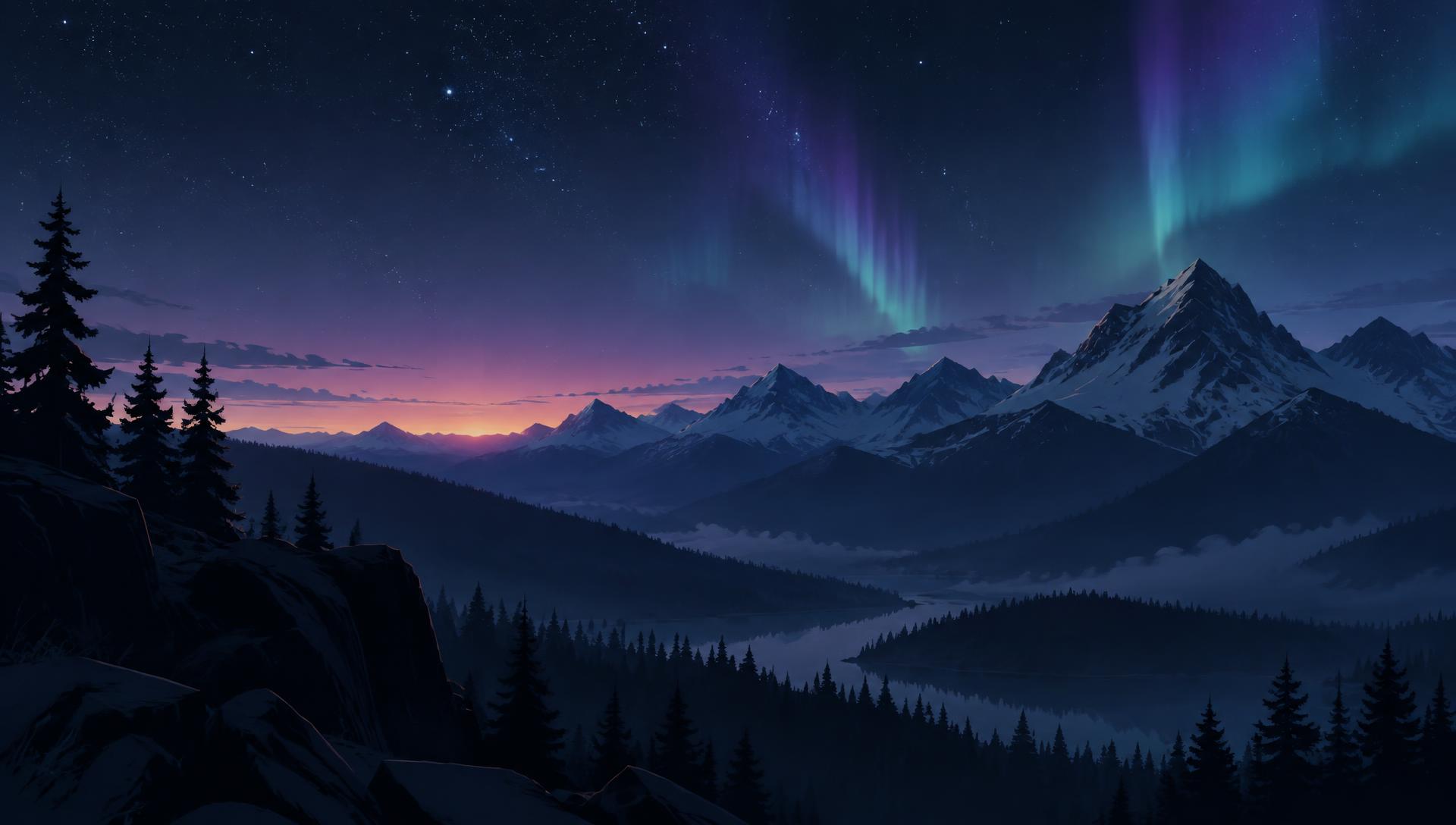 Trail climbing a mountain at sunrise, with snowy peaks in the background